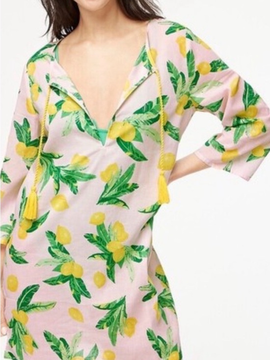 J. Crew Other - J. Crew Pink Lemon-Print Cover-up with Green Leaf Accents